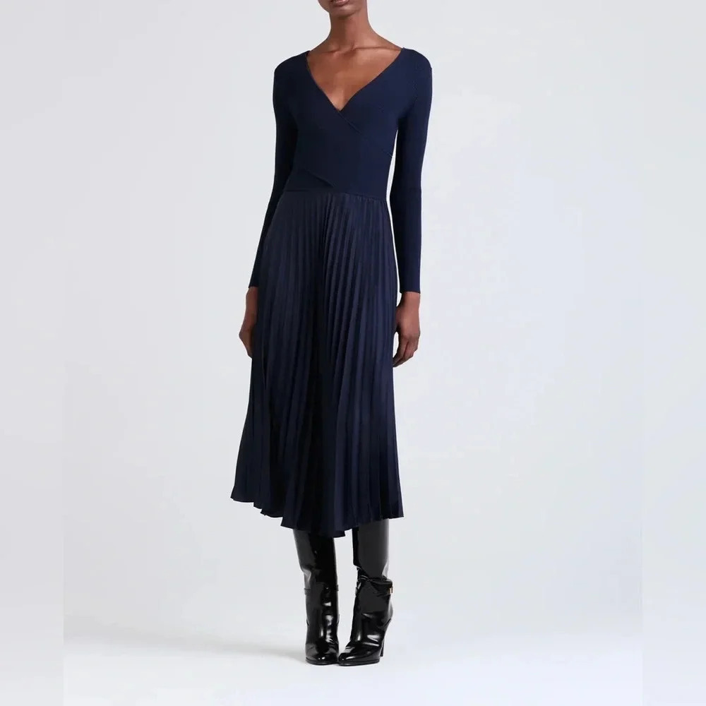 Nwt Derek Lam 10 Crosby Anika Long Sleeve Pleated Midi Sweater Dress